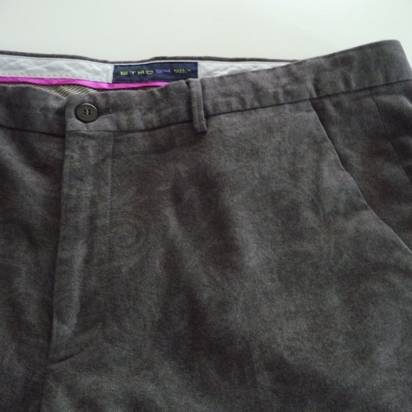ETRO ITALY SLIMFIT CHINO TROUSERS TAUPE COLOR COTTON WITH JACQUARD MOTIF SIZE 38 - Picture 4 of 8